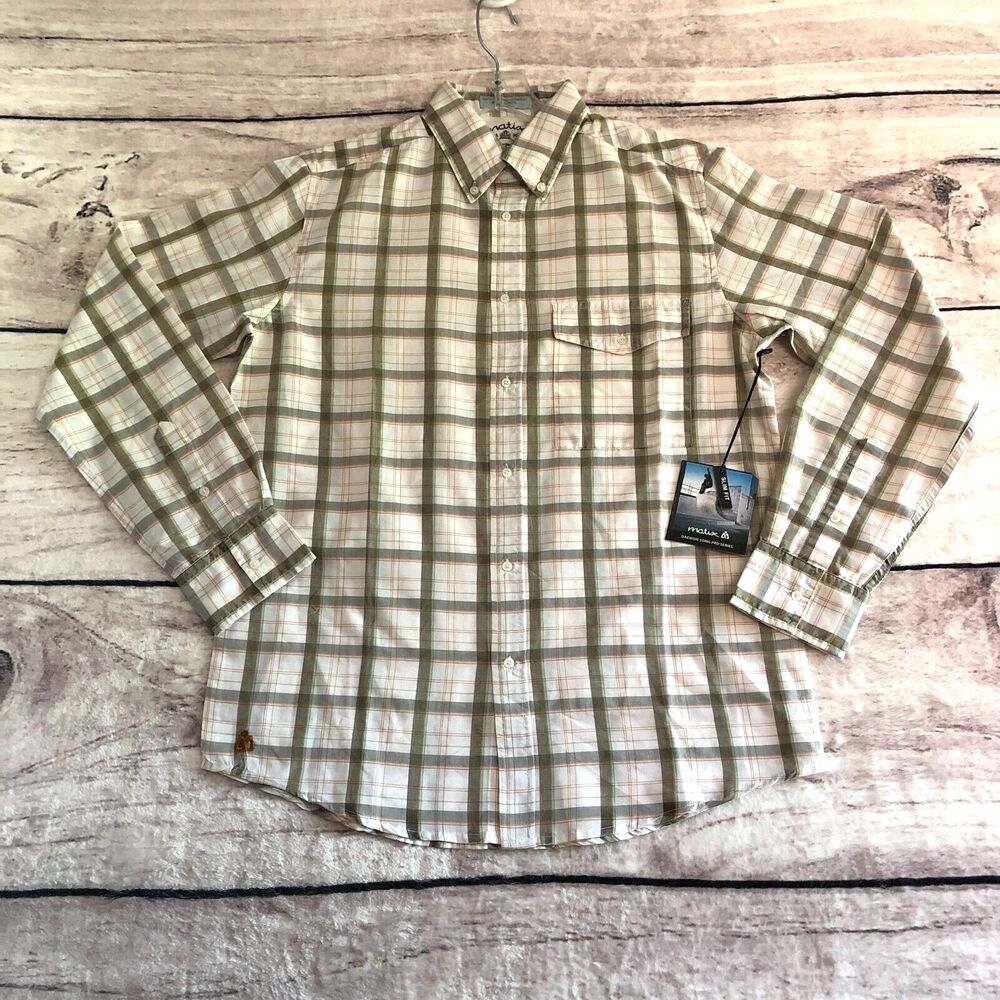 Matix Shirt Mens S Sanford Slim Fit Long Sleeve White Green Plaid NWT